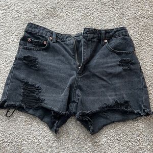 Black distressed denim shorts
